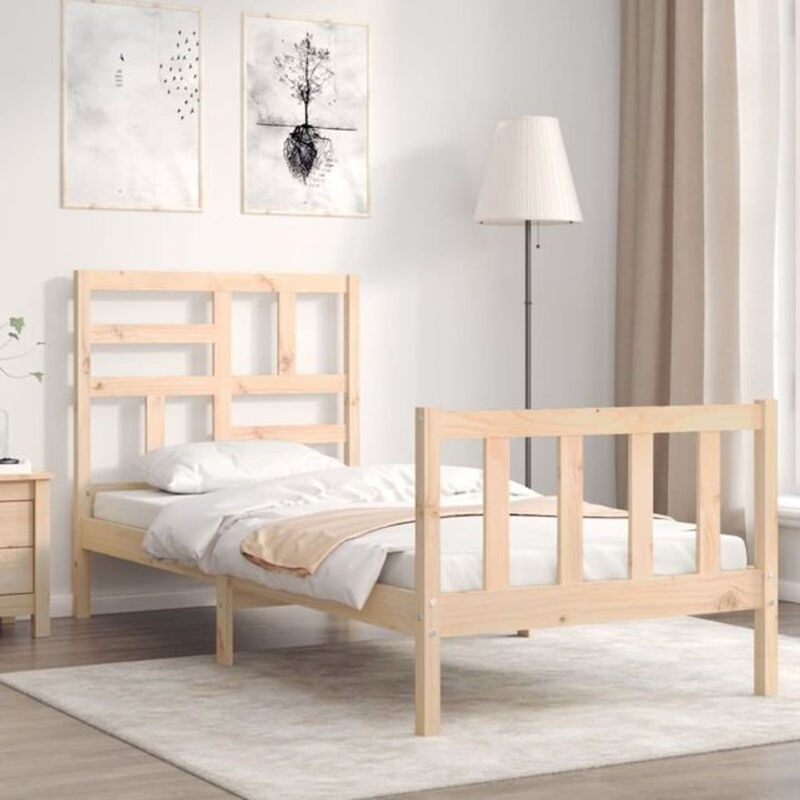 Massivholzbett aus Kiefernholz von Vidaxl in Braun, Skandinavisch, B/T/H: 100 x 200 x 105,5 cm - Bild 1