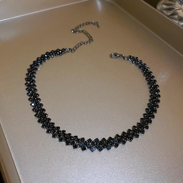 Lucky Star Jewelry Choker-Halskette, Messing, Zirkonia, Kristall, Schwarz, Damen - Bild 1