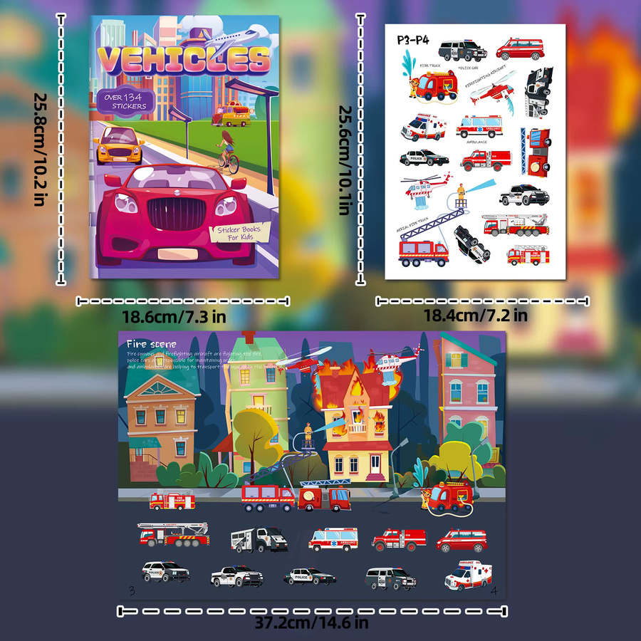 Aufkleberbuch mit Auto-Motiven für Kinder zur frühen Bildung und Konzentration, Mehrfarbig - Bild 2