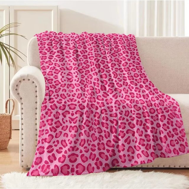 VIKAMA Flanell-Decke mit Leopardenmuster in Hot Pink, weiche Fleece-Decke für Sofa und Bett - Bild 1