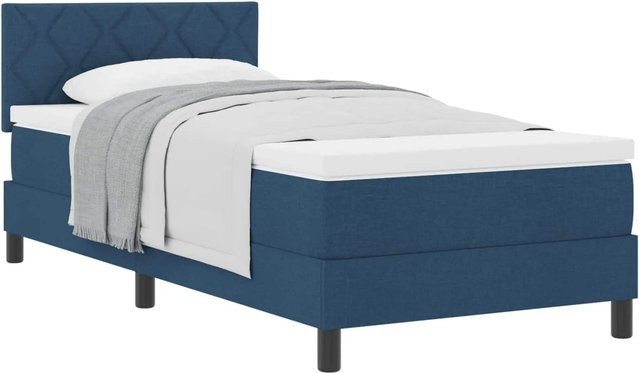 vidaXL Boxspringbett mit Matratze und Kopfteil in Blau, Hybrid-Design mit Taschenfederkern, B/T/H: 90 x 200 x 140 cm - Bild 1