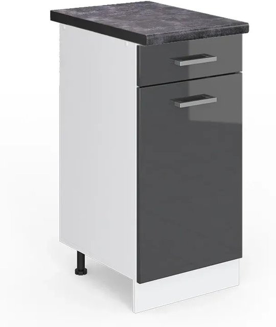 Vicco Küchenunterschrank R-Line in Anthrazit Hochglanz und Weiß, B: 40 cm, T: 60 cm, H: 81,6 cm - Bild 1