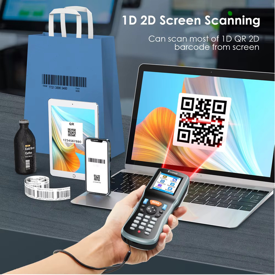 Eyoyo Handheld 2D-QR-Code-Scanner EY-7000 Datensammler mit 2,2-Zoll-LCD-Bildschirm und USB-Empfänger in Schwarz - Bild 3