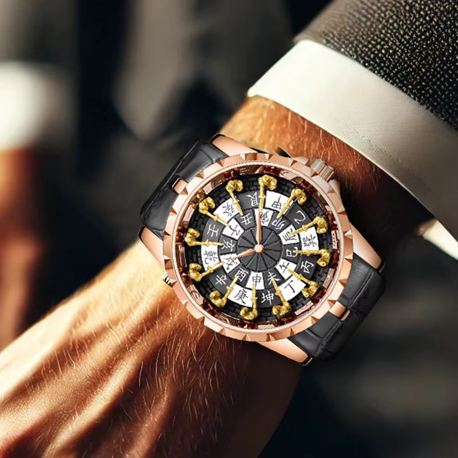 CAROTIF Armbanduhr Roségold, Quarz, Leder, Herren, Schwarz - Bild 3
