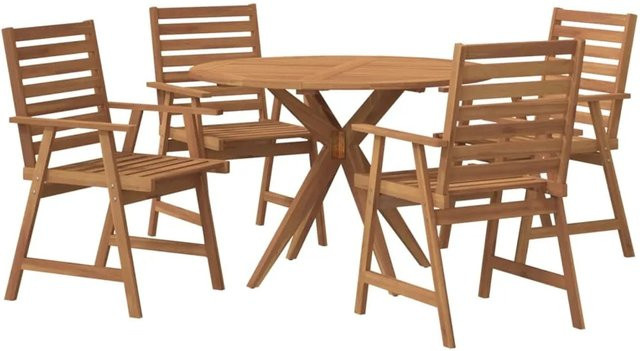 vidaXL 5-tlg Garten-Essgruppe Modell 64 aus Akazien-Massivholz in Braun mit rundem Tisch und Latten-Design - Bild 1