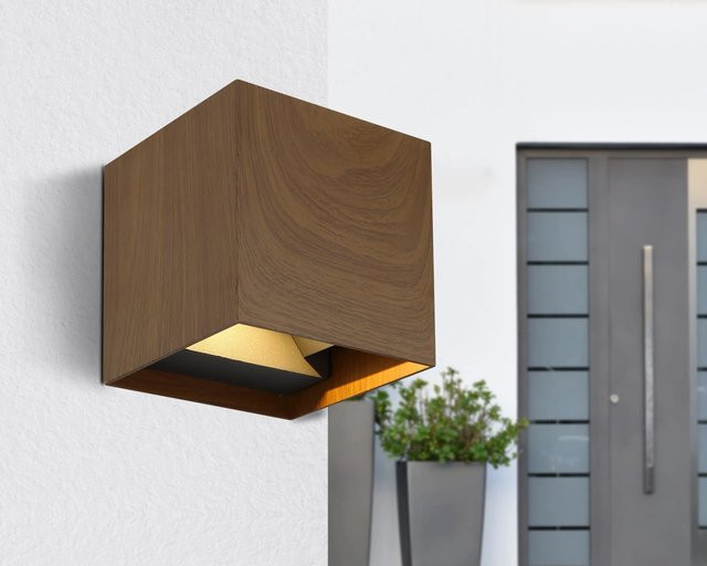 Globo LED-Außenleuchte Veronika in Holzoptik Dunkelrot aus Aluminiumdruckguss mit Leuchtmittel - Bild 1