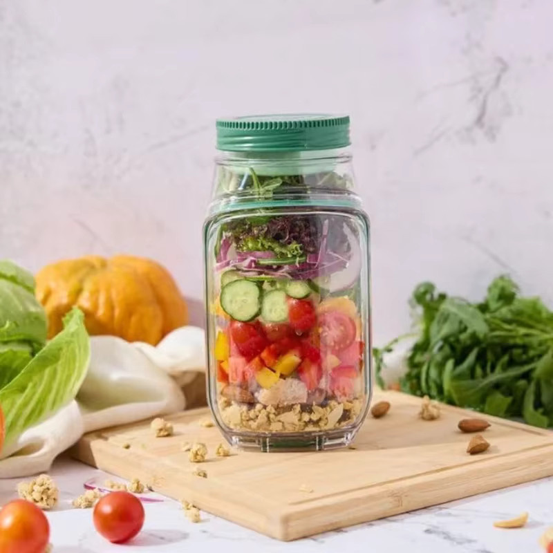 HOCOSHINE Salatbehälter aus Glas mit seitlicher Öffnung und Trennfächern, transparent, mikrowellen-, spülmaschinen- und gefrierschrankfest - Bild 4