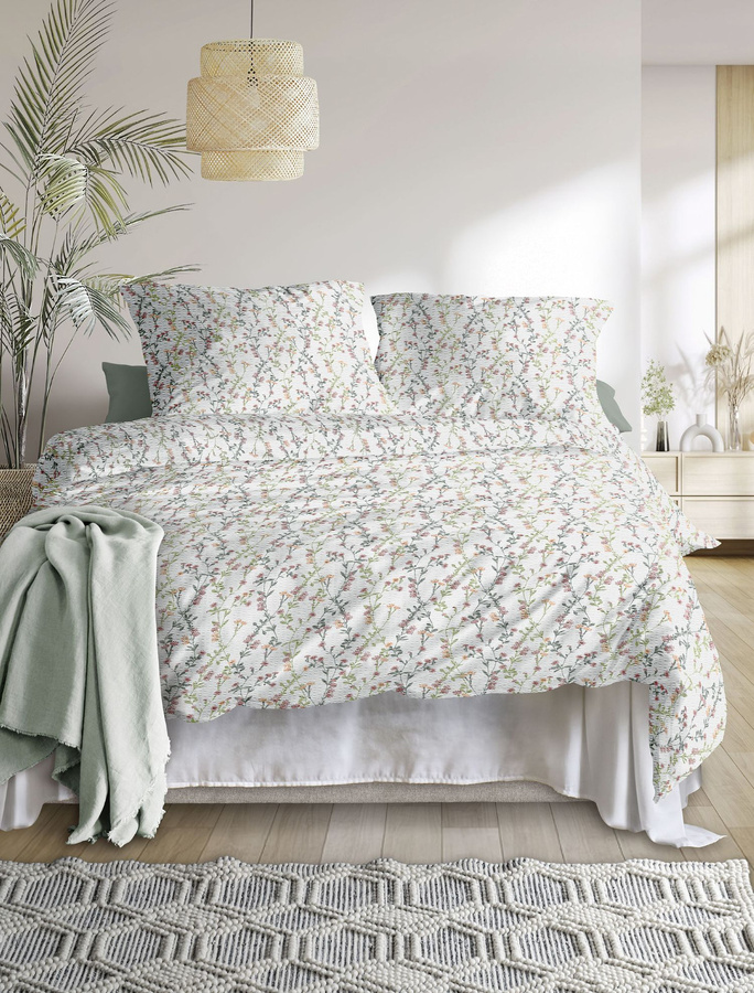 Irisette Easy Soft-Seersucker Bettwäsche aus Baumwolle mit Streublümchen-Design in Weiß und Rot, B/H: 135 x 200 cm inklusive Kissen 80 x 80 cm - Bild 1