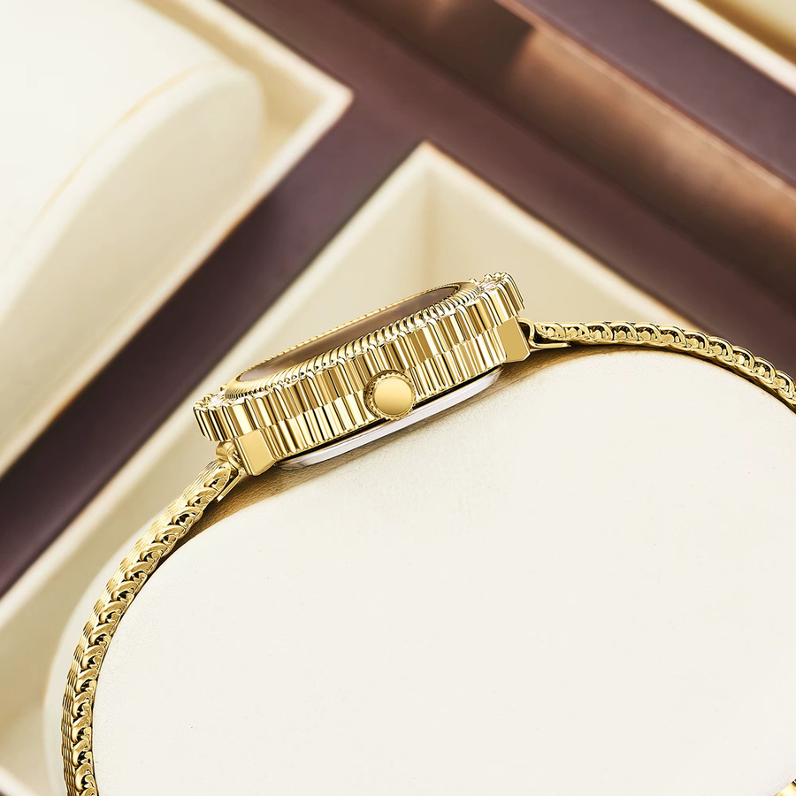 YaLaLuSi Armbanduhr Quarz, Bicolor, Gold, Schwarz, Kristall, Damen - Bild 2