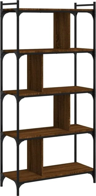 vidaXL Bücherregal mit 5 Böden in Eiche Braun aus Holzwerkstoff und Metall im industriellen Design, B/T/H: 76 x 32 x 158 cm - Bild 1