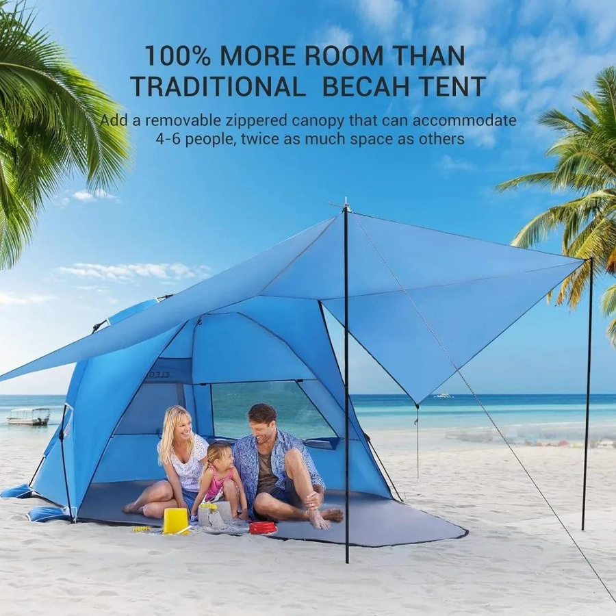 Elegear Pop-Up Strandzelt mit abnehmbarem 360° Baldachin und LSF 50+ für 4–6 Personen in Blau - Bild 3