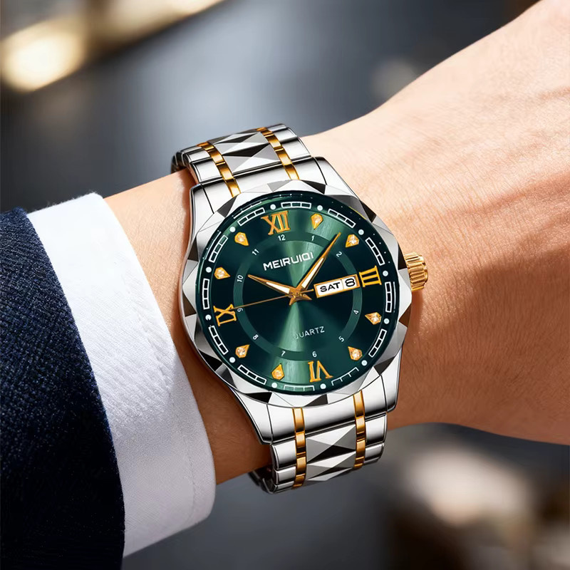 MEIRUIQI Armbanduhr, Quarz, Edelstahl, Blau, Herren, Datum - Bild 4