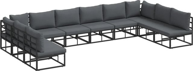 vidaXL Garten-Sofa-Set in U-Form mit 10 Teilen, Schwarz, Aluminium und Polsterkissen - Bild 1