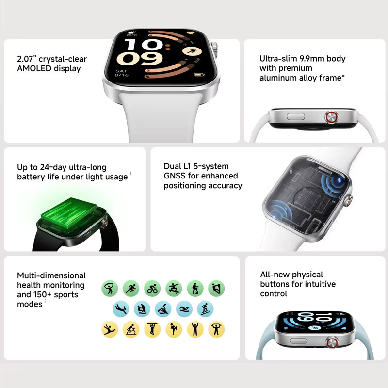 Xiaomi Redmi Watch 6 Globale Version in Schwarz mit 2,07 Zoll AMOLED-Bildschirm, 550 mAh Akku, 150+ Sportmodi und 5ATM Wasserdichtigkeit mit Xiaomi HyperOS - Bild 2