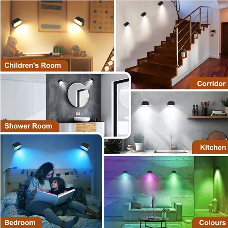 Magnetische LED-Wandleuchte von ggbingo in Schwarz, wiederaufladbare runde Leseleuchte mit 360° Rotation, Touch-Steuerung und Fernbedienung als moderne Nachtlampe oder Schrankstrahler - Bild 6