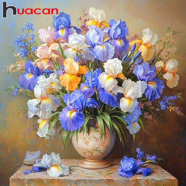 Huacan DIY Diamantmalerei Iris-Vase Blumen-Set mit Rundsteinen in Mehrfarbig - Bild 1