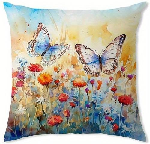 JMG Clothing Zierkissenbezug mit buntem Schmetterlings-Blumen-Motiv, kurzplüschig, mehrfarbig, B/T: 45 x 45 cm - Bild 1