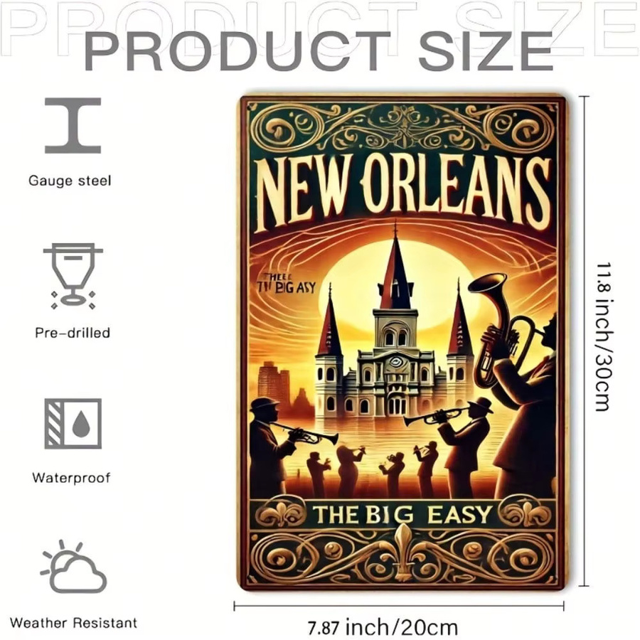 Vevor Metall-Wandkunst New Orleans Vintage-Schild Retro-Dekoration Multicolor, Breite: 19,81 cm, Höhe: 27,43 cm - Bild 2