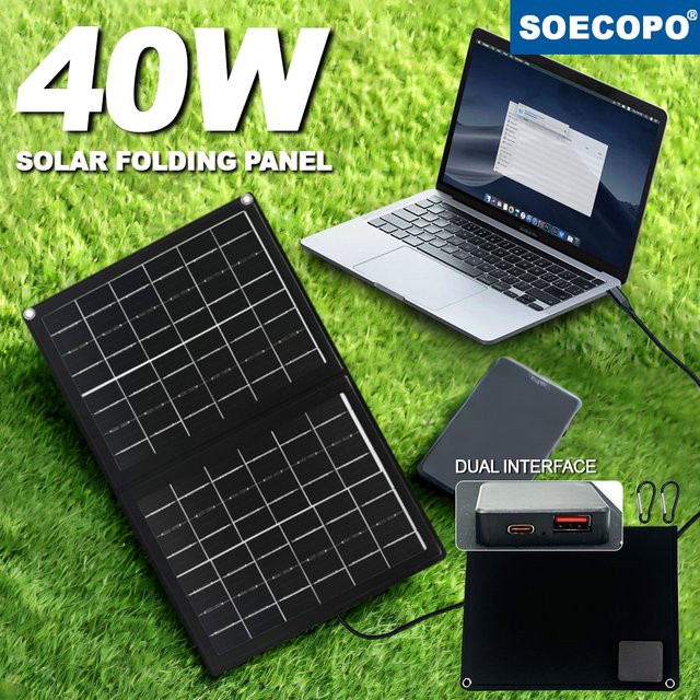 SOECOPO 40 W faltbares Camping-Solarpanel in Schwarz mit Dual-Schnittstelle USB und Typ C für Outdoor-Aktivitäten - Bild 1