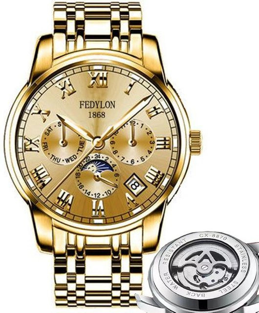YIRAN Jewelry Herrenuhr, Edelstahl, Gold, Analoguhr, Wasserdicht - Bild 1