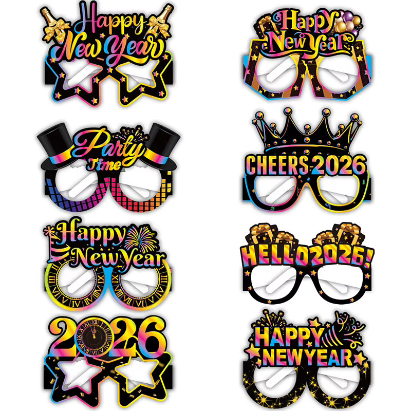 6 oder 12 Stück Silvester Party Papier Gläser für das Neujahr 2026 als festliche Dekoration und Foto Requisiten - Bild 2