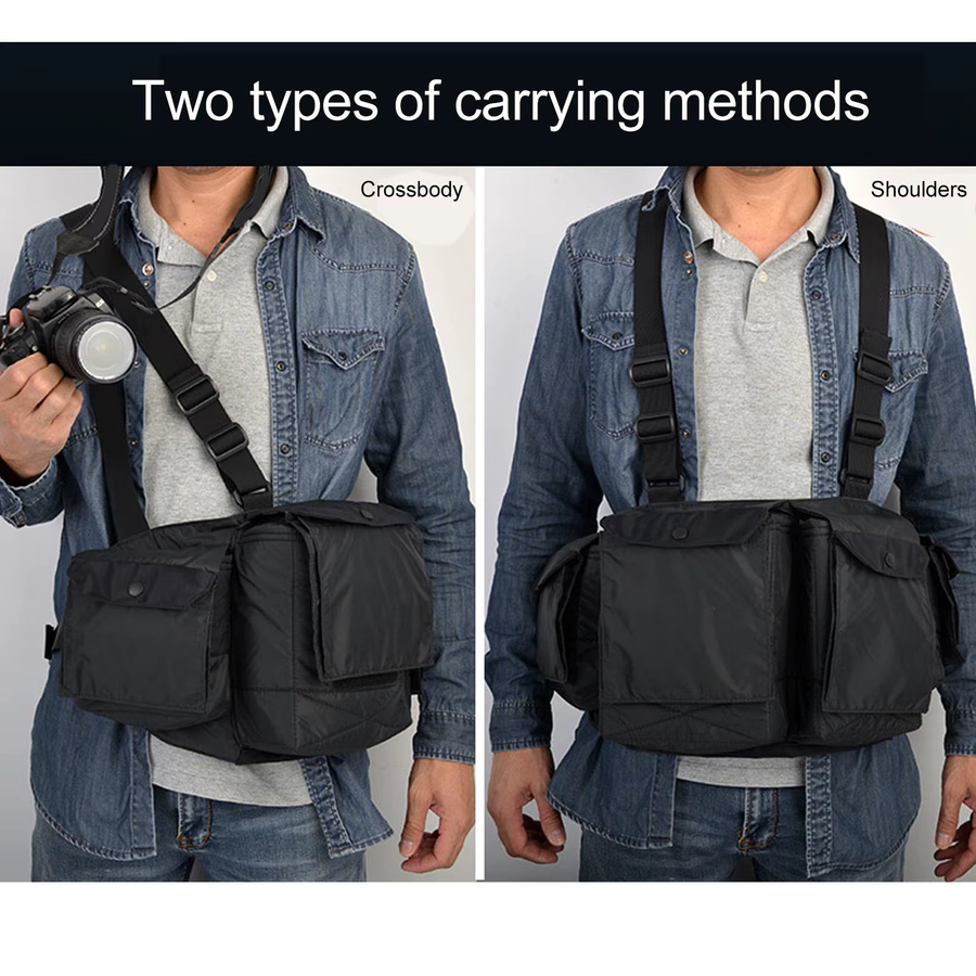 Schwarze Kameratasche für SLR und DSLR, mittelgroße Reisetasche für Fotografen, geeignet für Herren und Damen - Bild 4