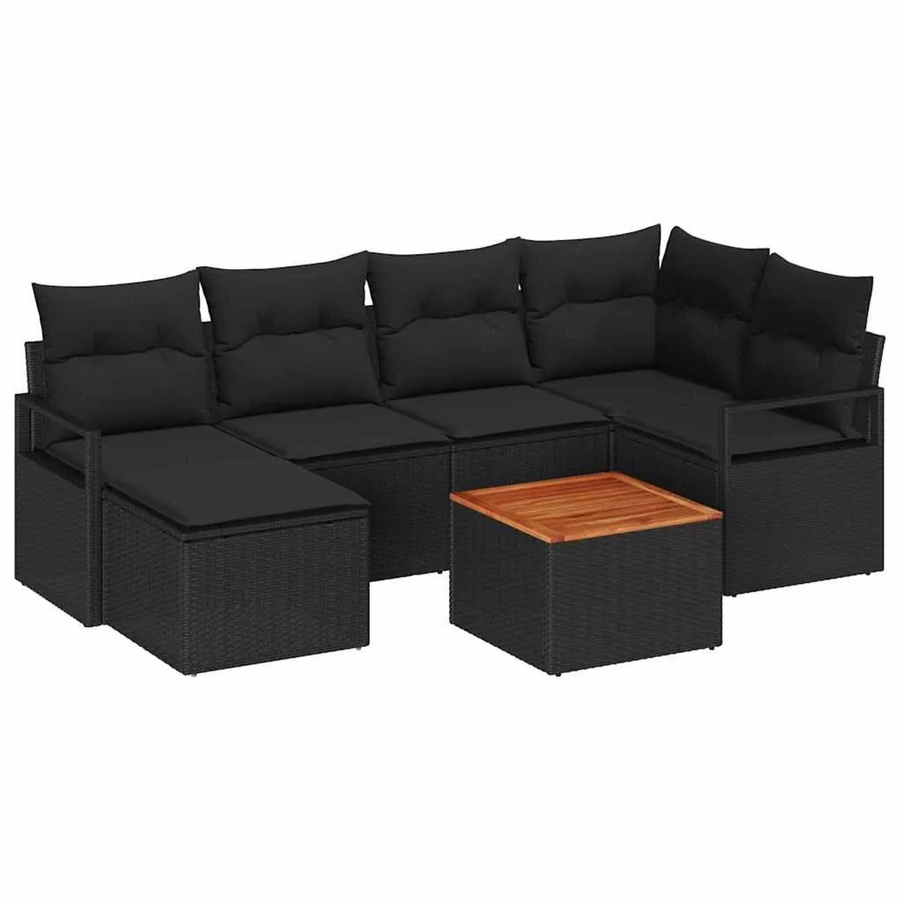 vidaXL Garten-Sofa-Set 7-teilig aus Poly Rattan mit Kissen in Schwarz, modern und pulverbeschichtet - Bild 2