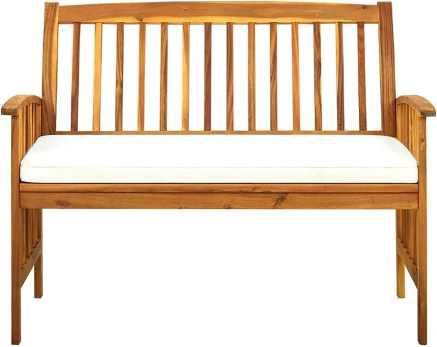 vidaXL Gartenbank aus Akazienmassivholz mit Kissen in Cremeweiß, B/T/H: 119 x 64 x 90 cm - Bild 1