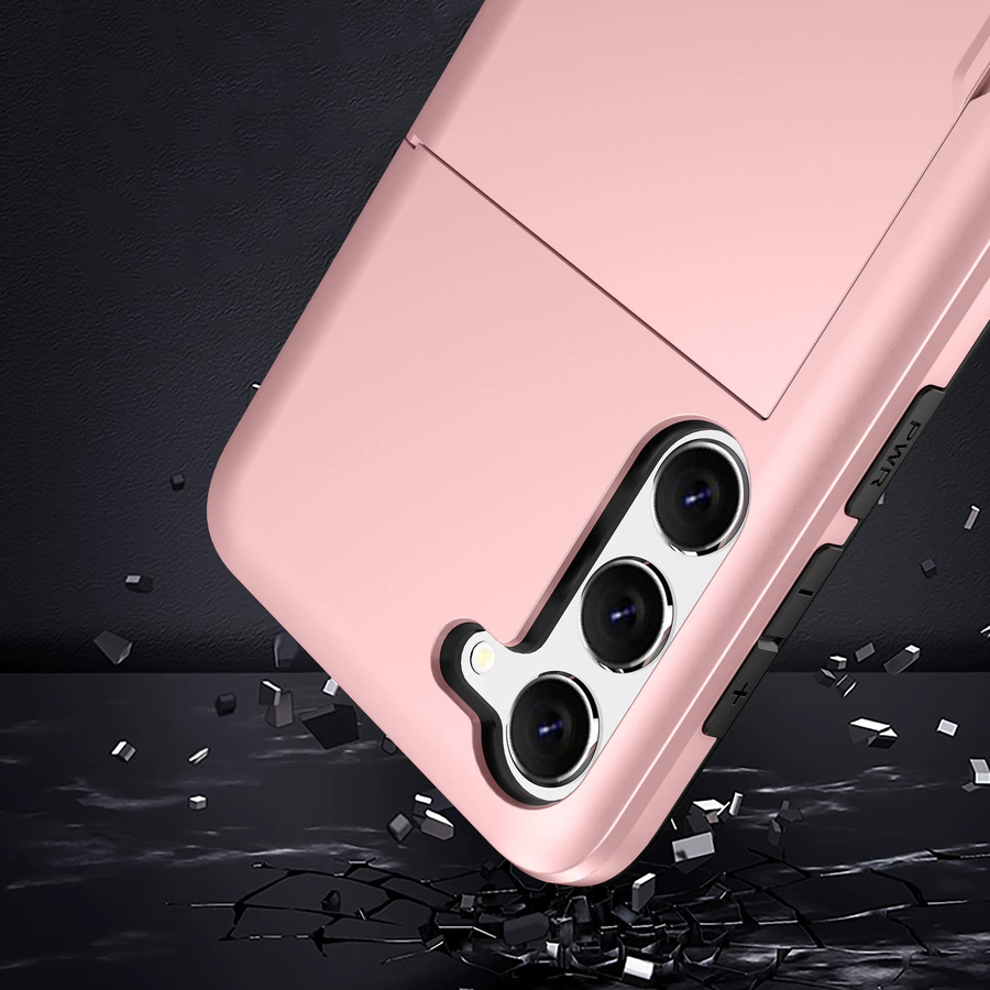 Samsung Schutzhülle mit Kartenhalter Slide Slot aus Hard PC für S25 Ultra S24 Plus S23 S22 A16 A17 in Gold und Pink - Bild 4