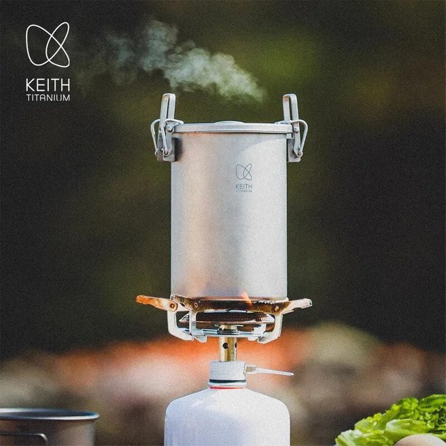 Keith Titan-Reiskocher TI6300 aus Titan für Outdoor-Camping, multifunktionaler Kochtopf, 900 ml, Silber/Weiß - Bild 1