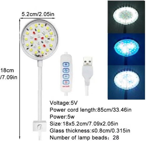 Oudun Aquarienbeleuchtung LED mit 360 Grad verstellbarem Röhrenclip, weiß - Bild 1