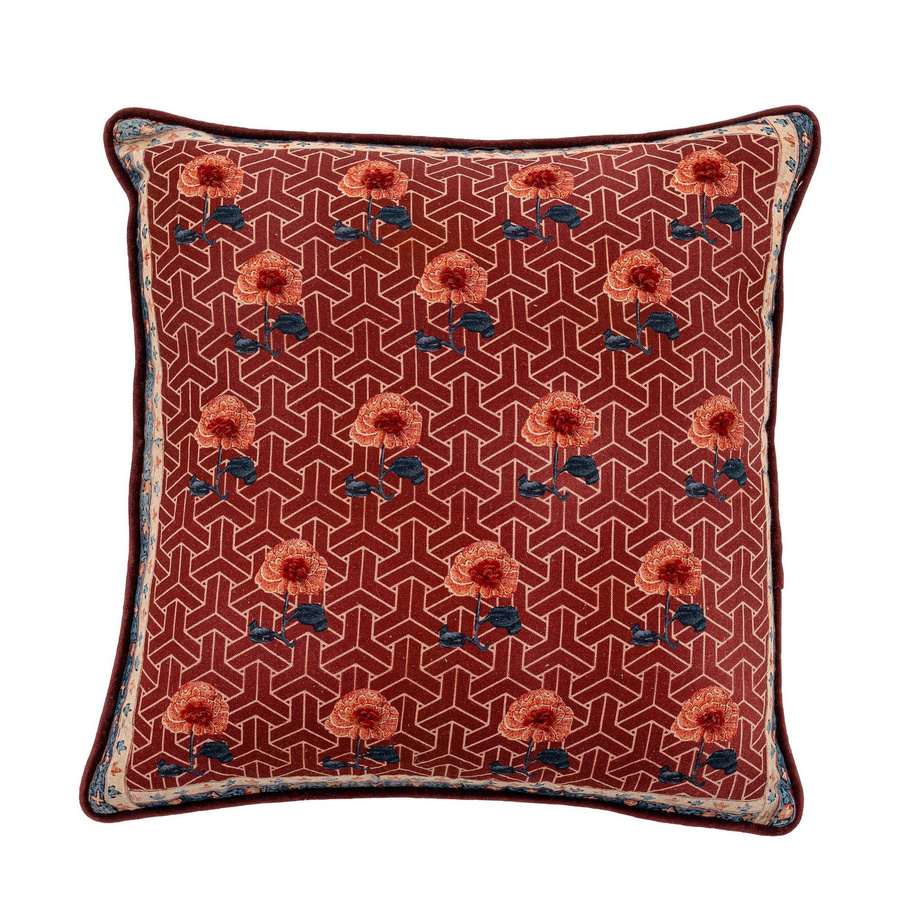 Bloomingville Dekokissen Zharai aus Baumwolle, floral, rot/orange/blau, B/T/H: 50 x 50 x 50 cm - Bild 1