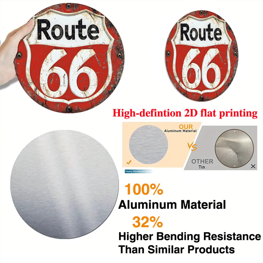 Potdemiel Vintage Route 66 Rundes Metallschild Durchmesser: 20,32 cm Retro Americana Wandkunst - Bild 4