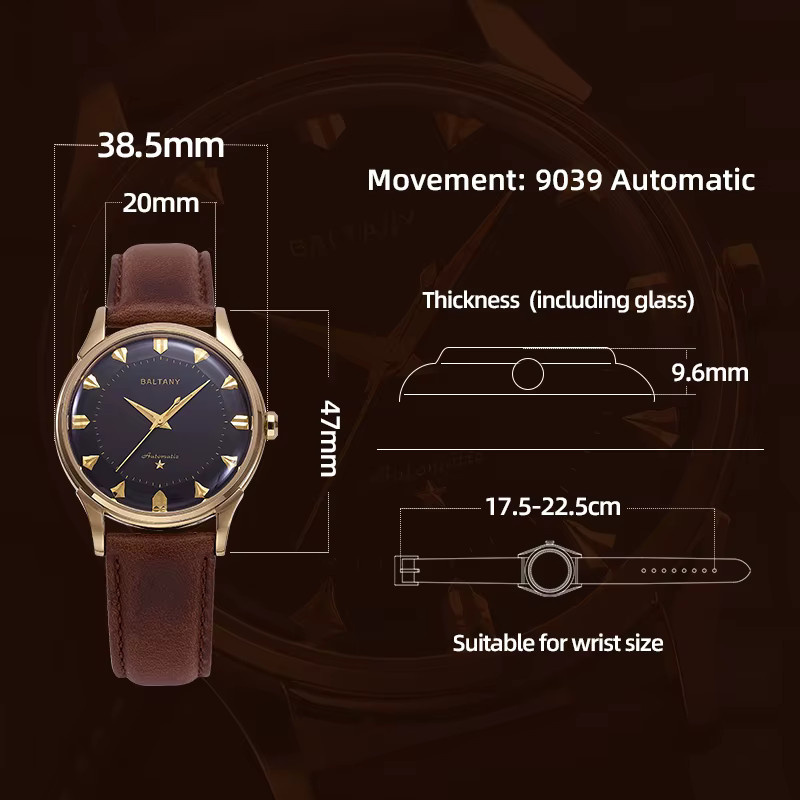 Baltany Armbanduhr Automatik, Edelstahl, 38,5 mm, Herren, Saphirglas, 5 ATM - Bild 2