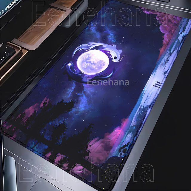 Eenehana Mauspad Koi Fish Art Seal Schreibtischunterlage Schwarz und Weiß Yin-Yang-Fisch XXL-Gaming-Mauspad B/B/H: 90 x 40 cm - Bild 1