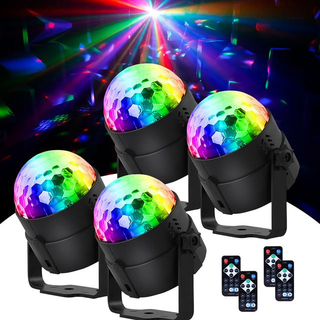 U'King 4er-Set RGB LED Disco Licht mit Fernbedienung, rotierende DJ Ball Effekt in Multicolour, Schwarz - Bild 1