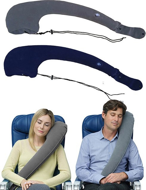 JETTING Aufblasbares Nackenkissen aus PVC in Grau mit Kinnstütze und konturierter Form für Reisen und Nickerchen - Bild 1