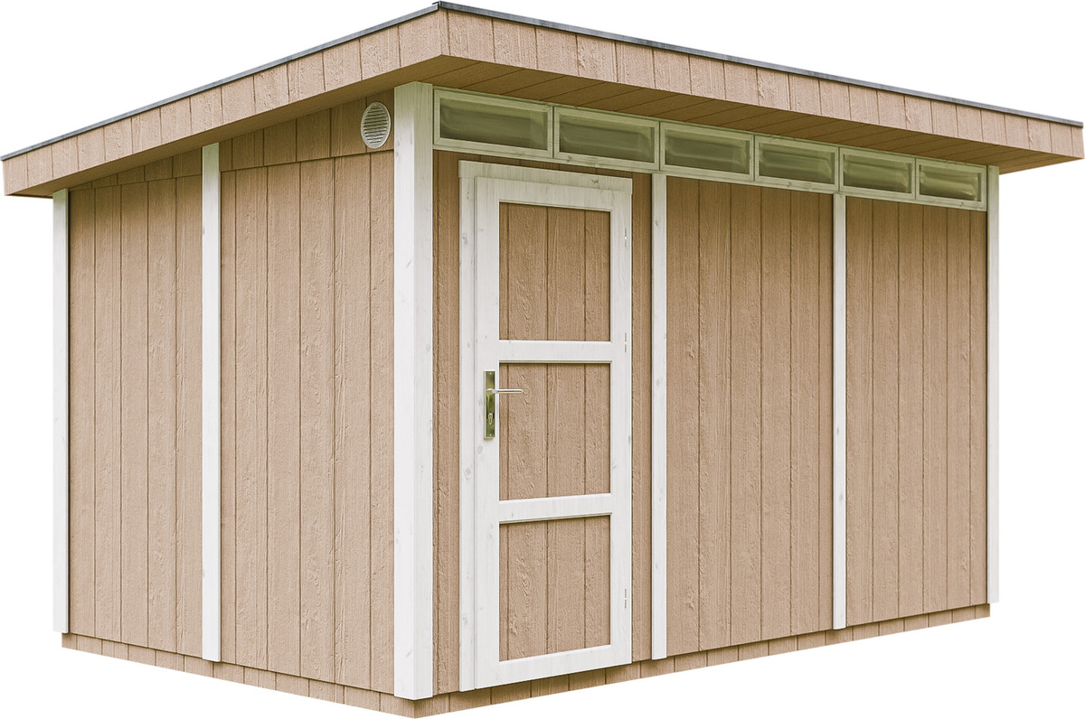 Gartenhaus TIMBELA M904 Geräteschuppen mit Boden und Bitumenfliesen in Terra Brown, B/T/H: 412 x 279 x 239 cm - Bild 1