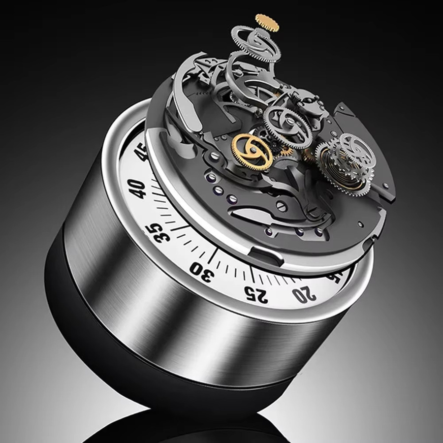 DUTRIEUX Mechanischer Küchentimer aus Edelstahl mit 60-Minuten-Alarm und Magnet, Silber/Weiß - Bild 2