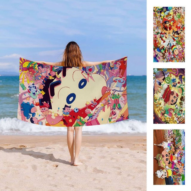 Potdemiel Mikrofaser-Strandtuch mit Cartoon-Design, saugfähig und schnell trocknend, Multicolor - Bild 1
