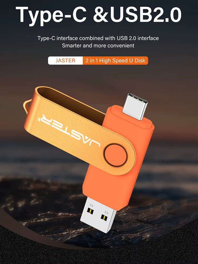 JASTER 2-in-1 Metall USB-C USB-Stick mit 360 Grad Drehung in Rot und Orange, 128 GB - Bild 4