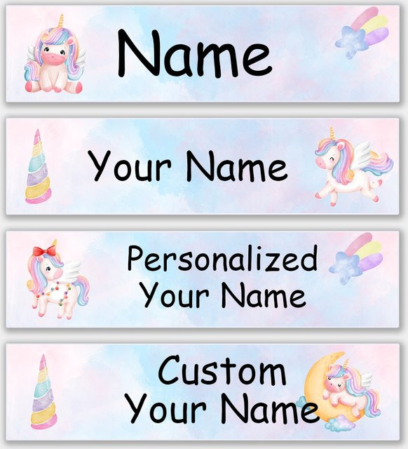 80 Stück personalisierte Namensaufkleber von Lahoment, individuelle wasserdichte Etiketten im Einhorn-Design, bunt, ideal für Schulbedarf, Trinkflaschen und Rucksäcke - Bild 1