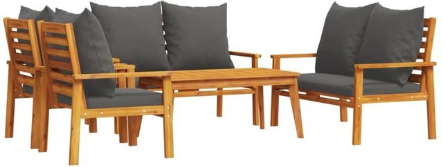vidaXL 5-tlg Garten-Lounge-Set aus Akazien-Massivholz in L-Form mit Kissen in Grau und Braun - Bild 1