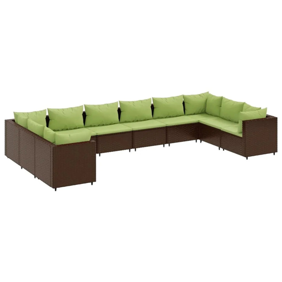 vidaXL 10-teiliges Garten-Lounge-Set aus Poly-Rattan in Braun mit Kissen und pulverbeschichtetem Stahlgestell - Bild 2