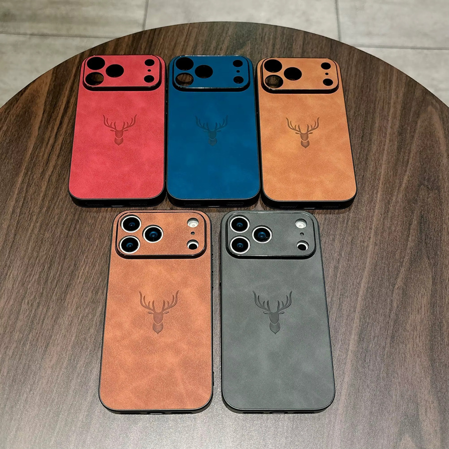 Luxuriöse Hirschkopf-Handyhülle aus Schaffellleder für iPhone 17, 16, 15, 14 Plus, 13, 12, 11 Pro Max mit Funda-Prägung - Bild 2
