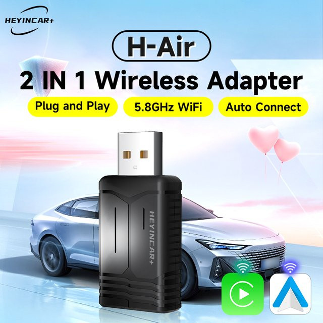 HEYINCAR Mini 2in1 Wireless CarPlay und Android Auto Adapter in Schwarz mit 5,8G Wifi für Volvo - Bild 1