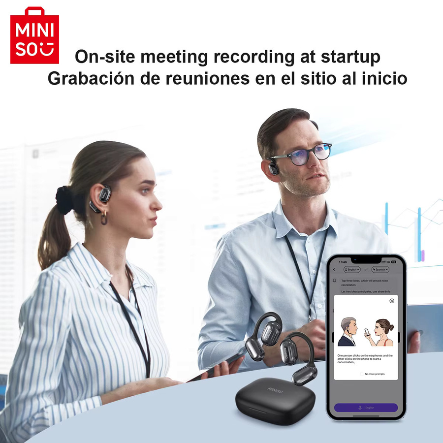 MINISO MS162 OWS Kabellose Bluetooth 5.4 Ohrhörer mit KI-Übersetzer für 134+ Sprachen in Schwarz - Bild 3