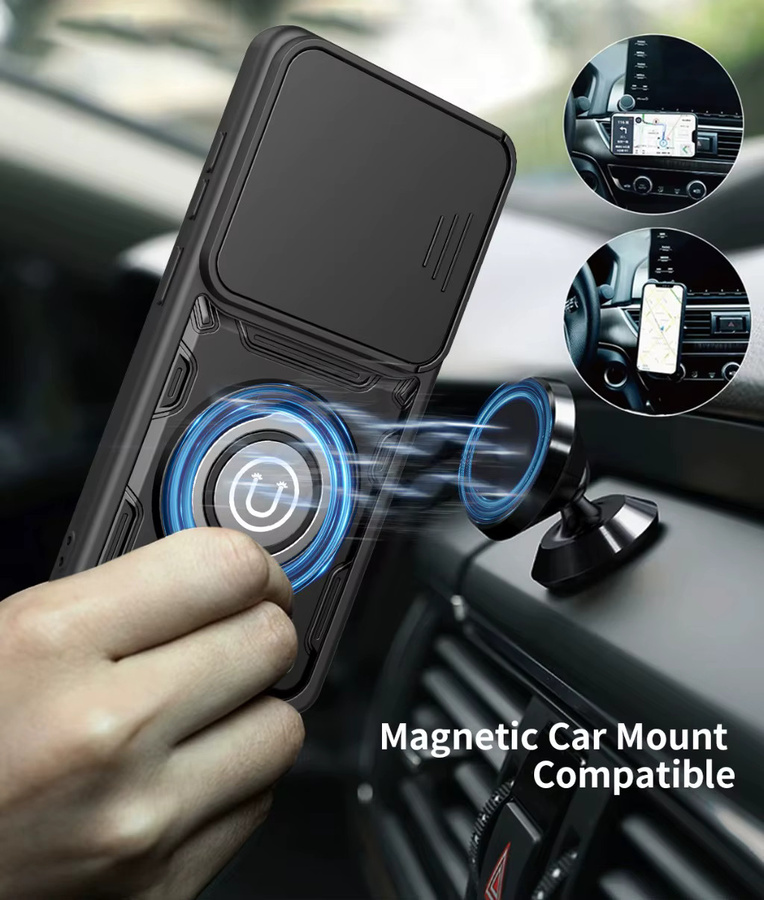 Magnetische 360 Grad Ring-Kickstand Handyhülle mit Schiebe-Kameraabdeckung für Samsung Galaxy S26 Ultra S25 Plus S24 FE A57 A37 A17 A07 in Blau - Bild 4