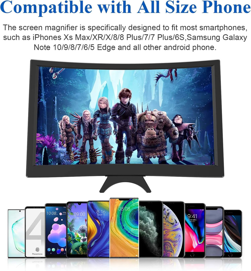 VIKEFON 12-Zoll Bildschirmvergrößerer für Mobiltelefone mit 3D-HD-Vergrößerungsprojektor und zusammenklappbarem Telefonständer in Schwarz - Bild 3