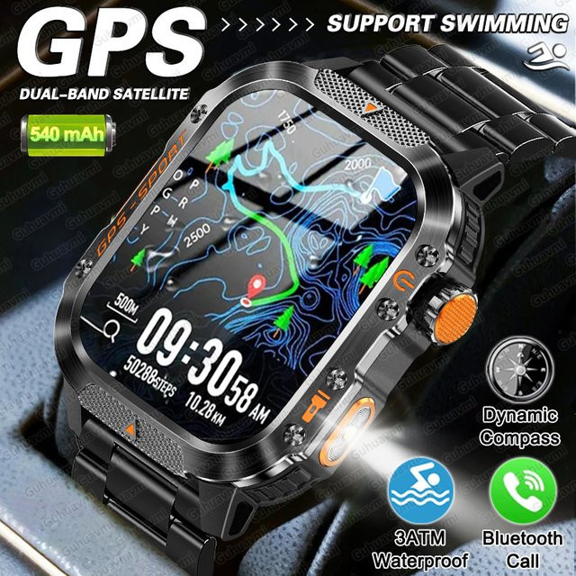 GUHUAVMI Smartwatch, GPS, Schwarz, Silikon, 3 ATM, Herren - Bild 1